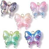 LiQunSweet 30 Pcs AB Color Gradient Butterfly Acrylic Charms Colorful Flying Animal Insect Plastic Charms for DIY Jewelry Bracelet Decoration Keychain