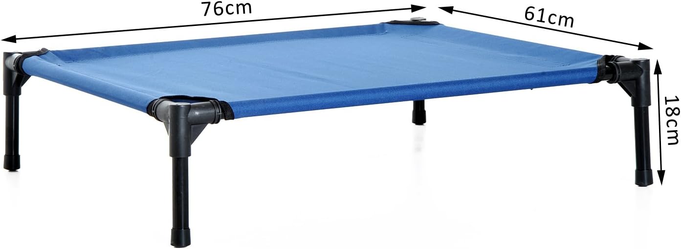 PawHut Elevated Pet Bed Portable Camping Raised Dog Bed w/ Metal Frame Blue (Medium), 76 x 61 x 18 cm (L x W x H) - Image 3