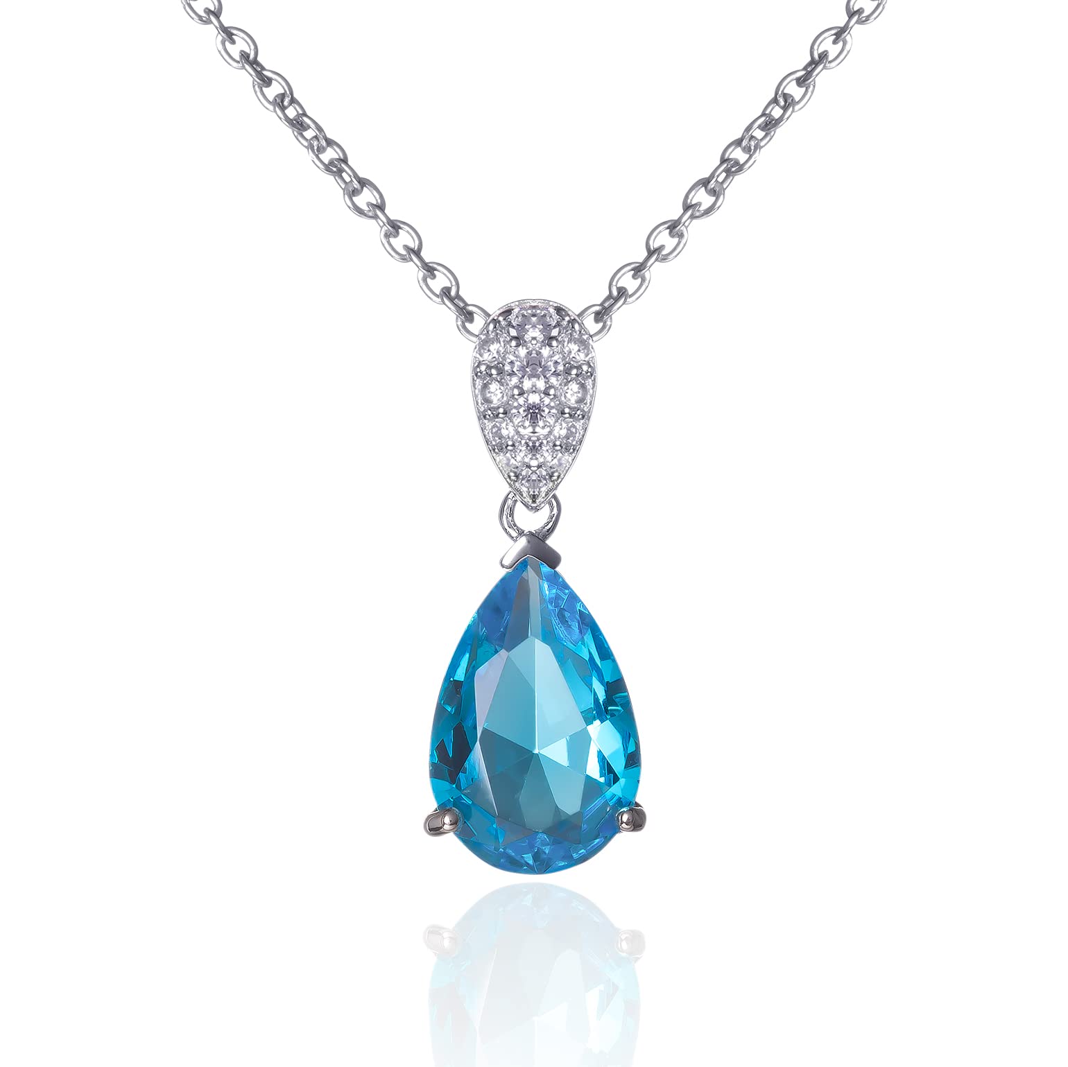 Namana Light Blue Teardrop Pendant Necklace for Women. 925 Sterling Silver Necklaces for Women with a Pear Shaped Light Blue Stone and White Cubic Zirconia. Light Blue Necklace for Women with Gift Box
