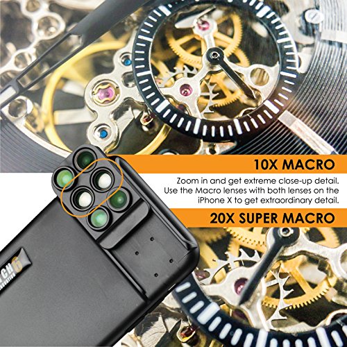 Ztylus Switch 6 for Apple iPhone X: 6 in 1 Dual Optics Lens System (Fisheye, Telephoto, Wide-angle, Macro and Super Macro), Double Layer Protection (Black)