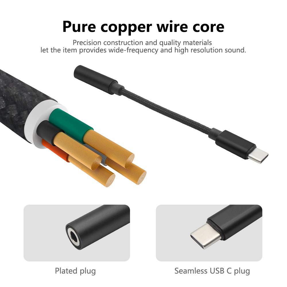 Pixel3/2 DAC USB C to 3.5mm Headphone Jack Adapter(2 Pack),Hi-Res Type C to 3.5mm Audio Jack Adapter Compatible for Google Pixel 2/2XL/3/3XL,Huawei,Sony,Nookia,ZUK,HTC,Lenovo,LG,Razer,Meitu,Samsung.