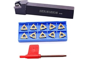 BESTPARTS 10 pcs 16ER AG60 Carbide Indexable Threading Insert Blade with 1pcs 5/8" SER1616H16 Lathe Tool Holder, 1 Wrench,Pack of 12