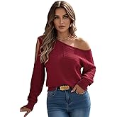ACWUMU Womens Off Shoulder Crochet Sweater Fall Fashion 2025 Knit Tops Casual Long Sleeve Pullover Sweaters
