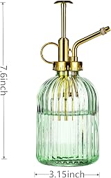 Eidoct Green Glass Spray Bottle 10.5oz Gold Top Plant Mister 7.5in view 2