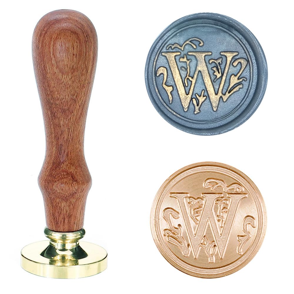 Poemluve Wax Seal Stamp Alphabe Letters W 25mm Initials Vintage Sealing Wax Stamps Brass Head with Removable Wood Handle for Scrapbooking, Wedding Invitation, Gift Wrap, Envelope (Letter W)