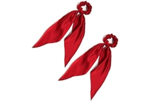 LFOUVRE Pack of 2 Knotted Bow Hair Scrunchies Elastic Hair Scarf Hair Ties Bands Satin Hair Ribbon Scrunchy Red Ponytail Holder for Women and Girls, Hair Scarf Scrunchies, Hair Accessories (Burgundy)