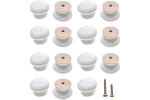 M MIMHOOY 15Pcs White Wood Knobs Drawer Knobs Vintage Mushroom Shape Wooden Dresser Knobs (Diameter: 1.34 Inch, Height: 1 Inch)