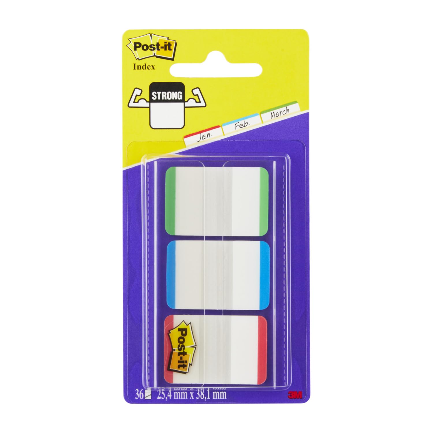 Post-it Index 25mm x 43.2mm Strong Flags with Coloured Tips - Green/Blue/Red (66 Flags) - to Mark, Highlight or Color Code Important Information