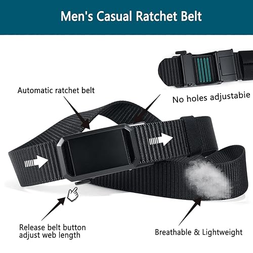 LionVII Mens Ratchet Web Belts, 2 Styles Of Belt Buckles Bundle