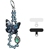 KGCGJVB Blue Butterfly Phone Charm with Crystal Dangle Luxury Cell Phone Charms with 2 Tether Tabs for Case Swappable Chain Jewelry for Cell Phone Casemate Stylish Butterfly Charm