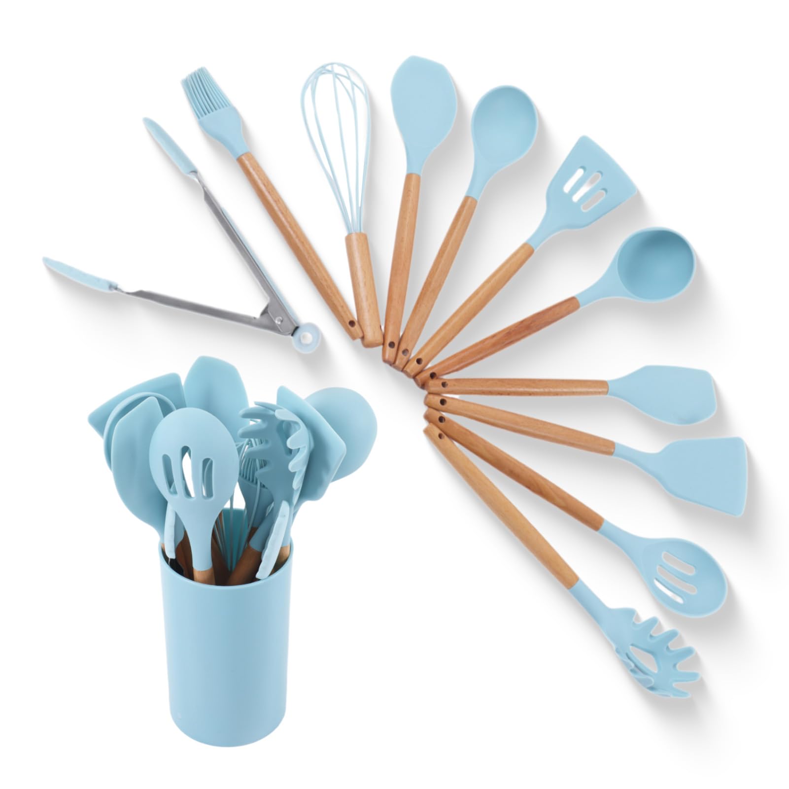 12Pcs Kitchen Utensil Set Silicone Cooking Utensils,Cooking Spatula Turner Heat Resistant Nonstick Cookware with Wooden Handle,Silicone Cooking Utensils Kitchen Utensils Kitchen Tool Gadgets