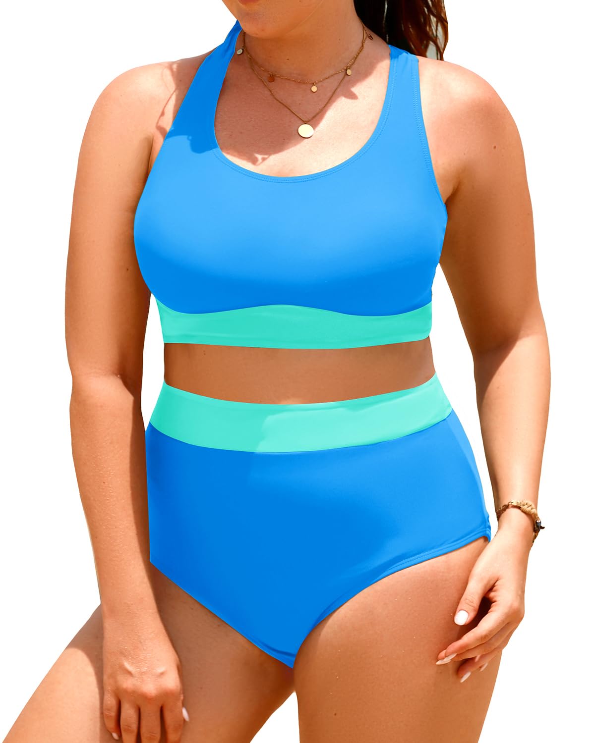 Aqua Eve Plus Size Two Piece High Waisted Bikini
