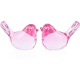 Qianwei 2PCS Crystal Bird Figurine Collectible - Handmade Blown Glass Birds Animals Figurines Crystal Office Desk Table Home Decor Paperweight (2pcs Pink)