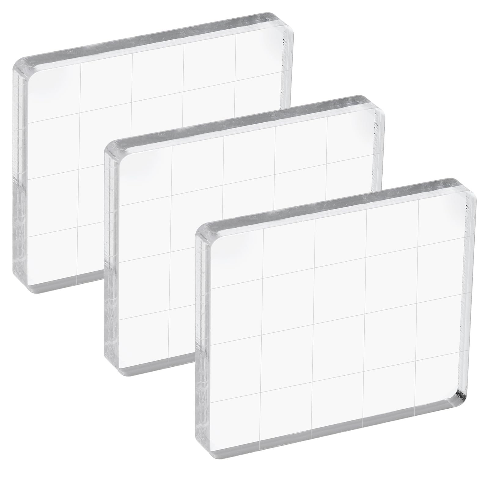 PATIKIL Acrylic Stamp Block, 3 Pack Rectangular Stamping Blocks with Grid Lines for Scrapbooking DIY Crafts Card Making