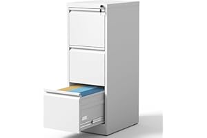 BIZOEIRON 3 Drawer File Cabinet with Lock, Metal Vertical Filing Cabinets for Home Office, Steel Storage Cabinet for Hanging Legal/Letter Size Files, Assembly Required (White)