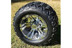 GOLF CART TIRE SUPPLY 10" Vampire Gunmetal Golf Cart Wheels and 18x9-10 DOT All Terrain Golf Cart Tires Combo - Set of 4 (Fits All Carts!)