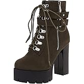Agodor Women's Goth Platform Combat Booties Lace up Round Toe Chunky High Heel Gothic Ankle Boots