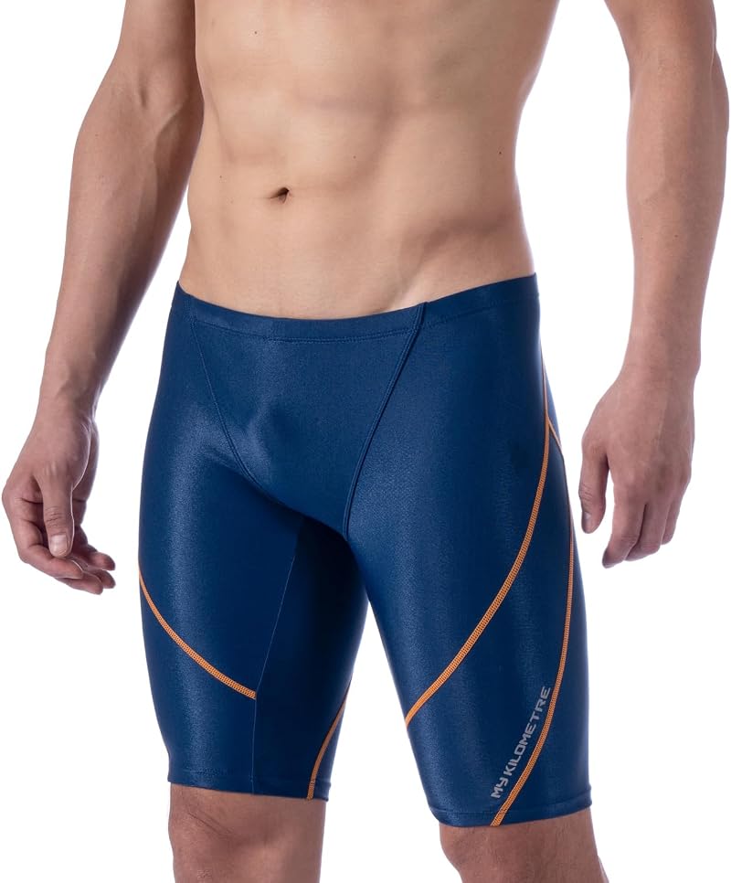 MY KILOMETRE Jammer Swimsuit Mens Solid Long Racing Training Dark Blue