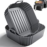 Sactercon 8.5 Inch Square Silicone Air Fryer Liners 2 Pack, Reusable Air Fryer Basket Liners for Ninja AF141 AF142 AF181, COSORI, Cuisinart, Chefman, Instant Air Fryer 5–6.5 QT