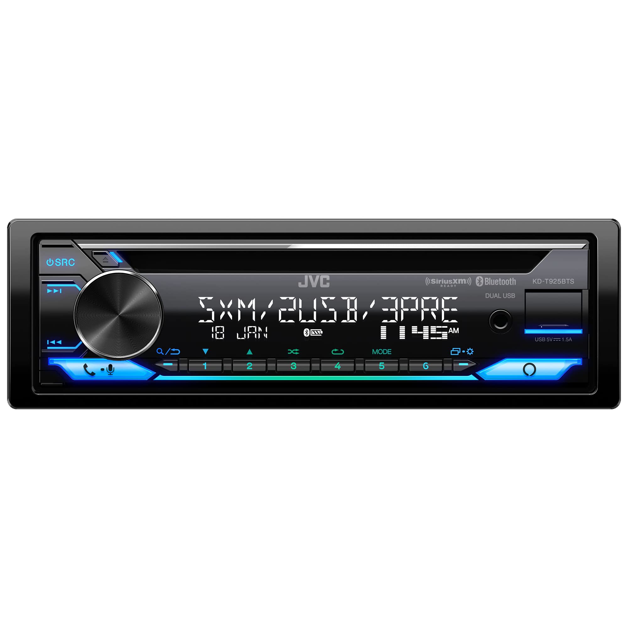 JVC KD-T925BTS Bluetooth Car Stereo Receiver with USB Port – LCD Display - AM/FM Radio - MP3 Player - Double DIN – 13-Band EQ (Black)