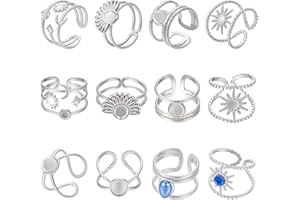 CRAFTYMELODY 10Pcs Stainless Steel Finger Ring Blank Base 5 Styles Flat Round Open Cuff Rings Component Rings Settings Sun Bl