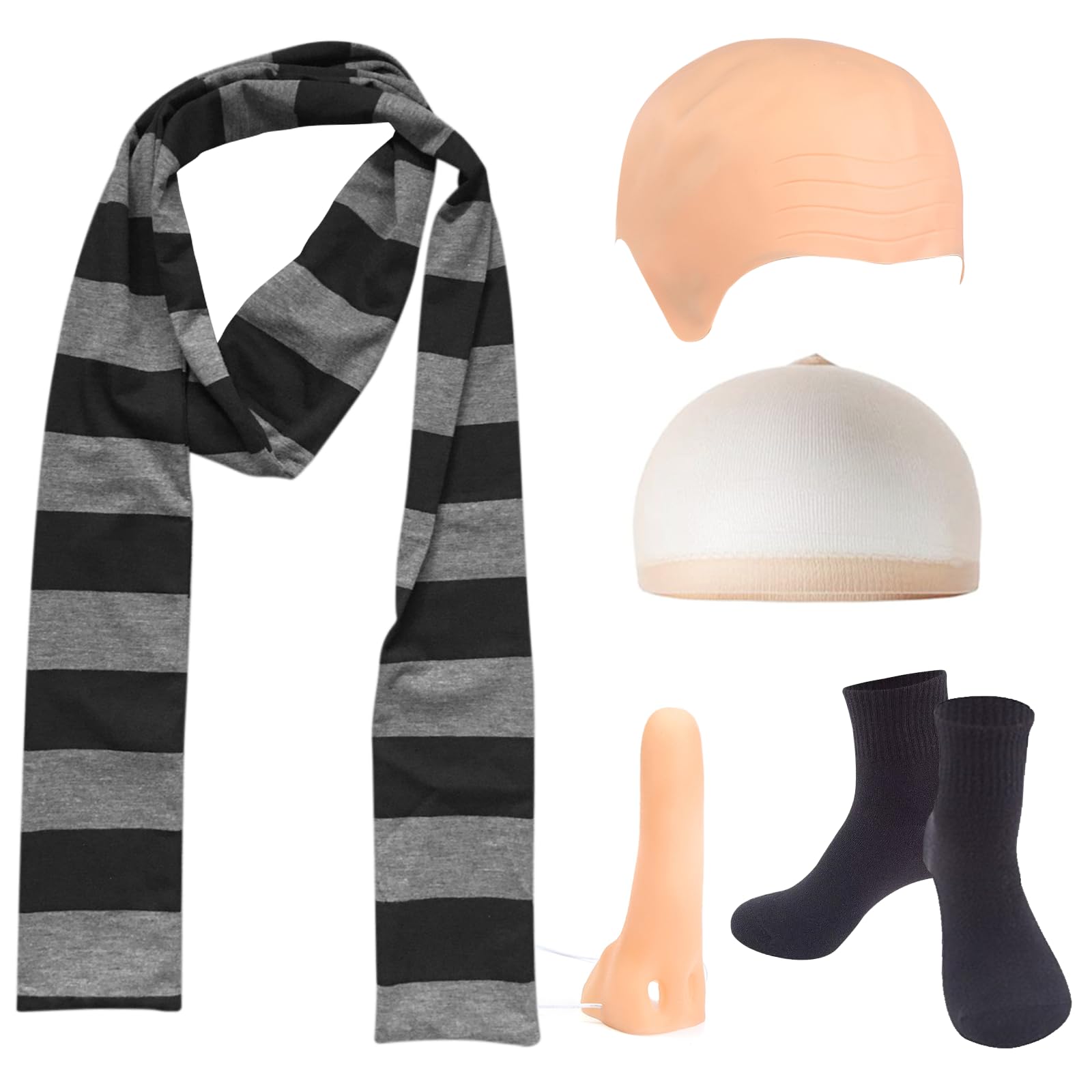 Carreuty 5 Pcs World Book Day Costumes Movie Fancy Dress For Kids Adults, Gru Costume with Bald Cap Fake Nose Wig Cap Striped Scarf Black Socks for Halloween and Carnival Fancy Dress World Book Day