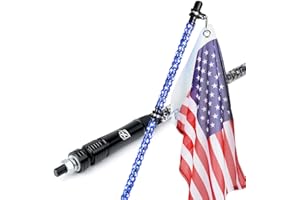 Xprite Blue LED 5FT Spiral Whip Lights, Flexible Whip Light w/American Flag for Sand Dune Buggy Offroad UTV ATV Polaris RZR Can-Am Maverick X3 4X4 Trucks Jeep Side by Side - 1PC