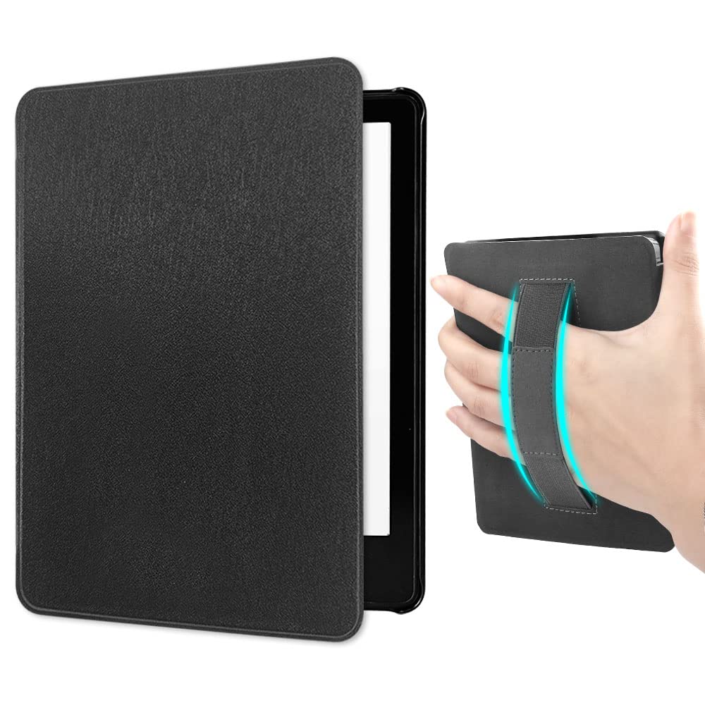Case for All-New Kindle Paperwhite (6.8", 11th Generation, 2021 Release) with Hand Strap, Hard PC Smart Case with Auto Wake/Sleep Function (Black)