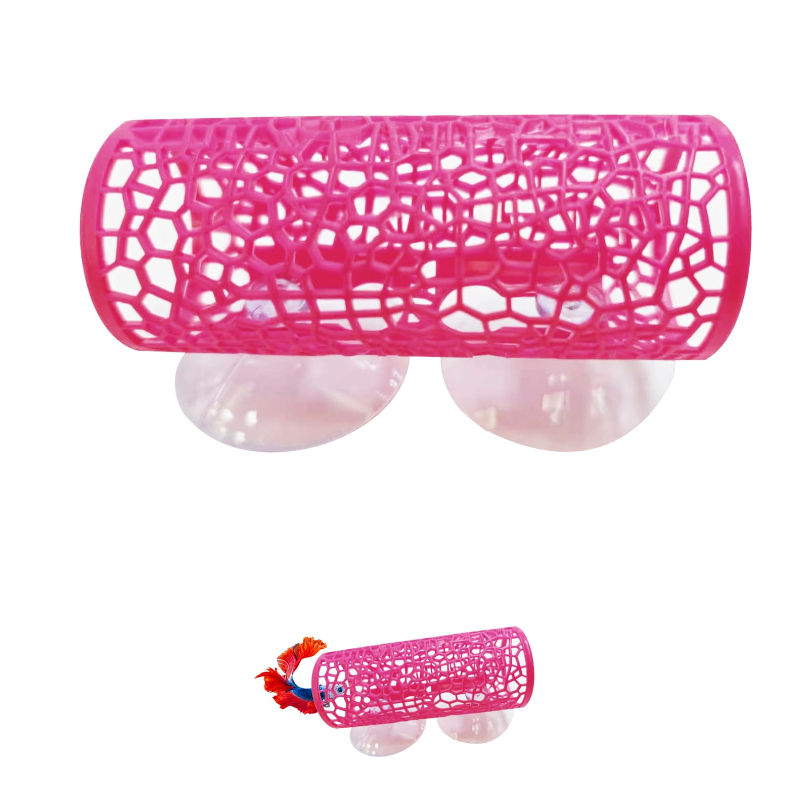 Photo 1 of Betta Tunnel Hideout Pink Floating Fish Cave with Suction Cups Betta House for Play Rest and Breeding Aquarium Decor Small Fish Tank Safe Resin Betta Toys and Hide Shelter