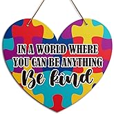 Autism Awareness Wall Door Sign, Be Kind, Inspirational Autism Sign Nursery Classroom Baby Kids Bedroom Wood Hanging Wall Decor Sign Plaque, Motivational Gifts for Autism Child