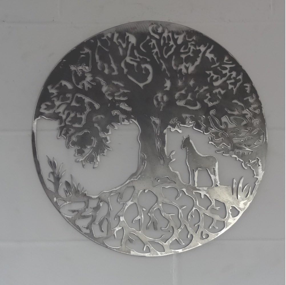Tree of Life with horse, people solid steel metal wall art, gift, present, anniversary (50cm)