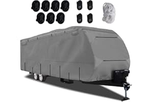 Szblnsm 420D Travel Trailer Cover Fit for 16'-18'- Heavy Duty Ripstop Waterproof Oxford Cloth Material RVs Covers with Storage Bag and Windproof Buckles