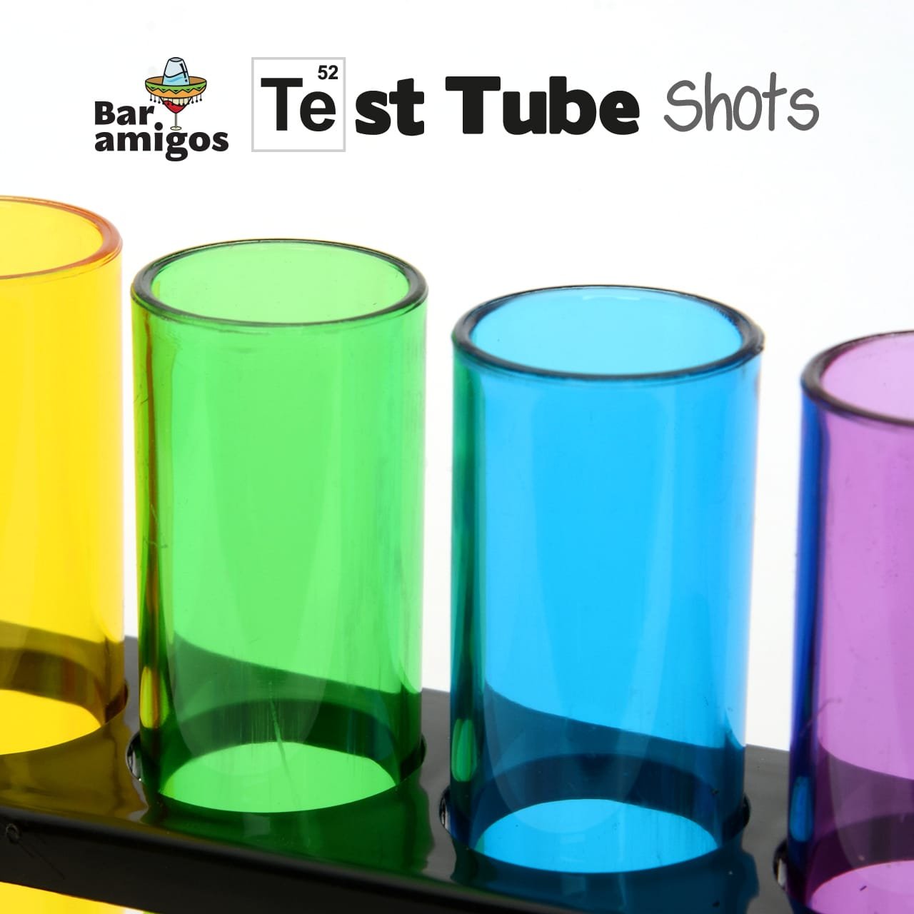 Test Tube Shooters Set of 6 with Stand Colourful Plastic Shot Glasses