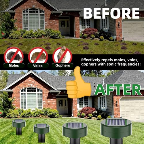 Ahuyentador de Ratas 4 Piezas, Repelente Ratas Ultrasonido Exterior, Ahuyentador de Topos y Ratones Solar, IP65 Impermeable, Anti Topos, Serpientes, Ratones