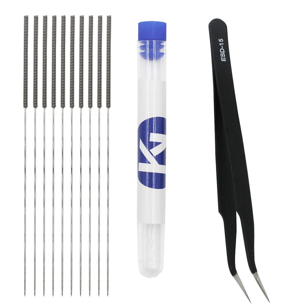 KeeYees 3D Printer Nozzle Cleaning Kit, 10pcs 0.4mm Needles with Tweezers, Stainless Steel Extruder Nozzle Cleaner, Alternative of Drill Bits for 3D Printer