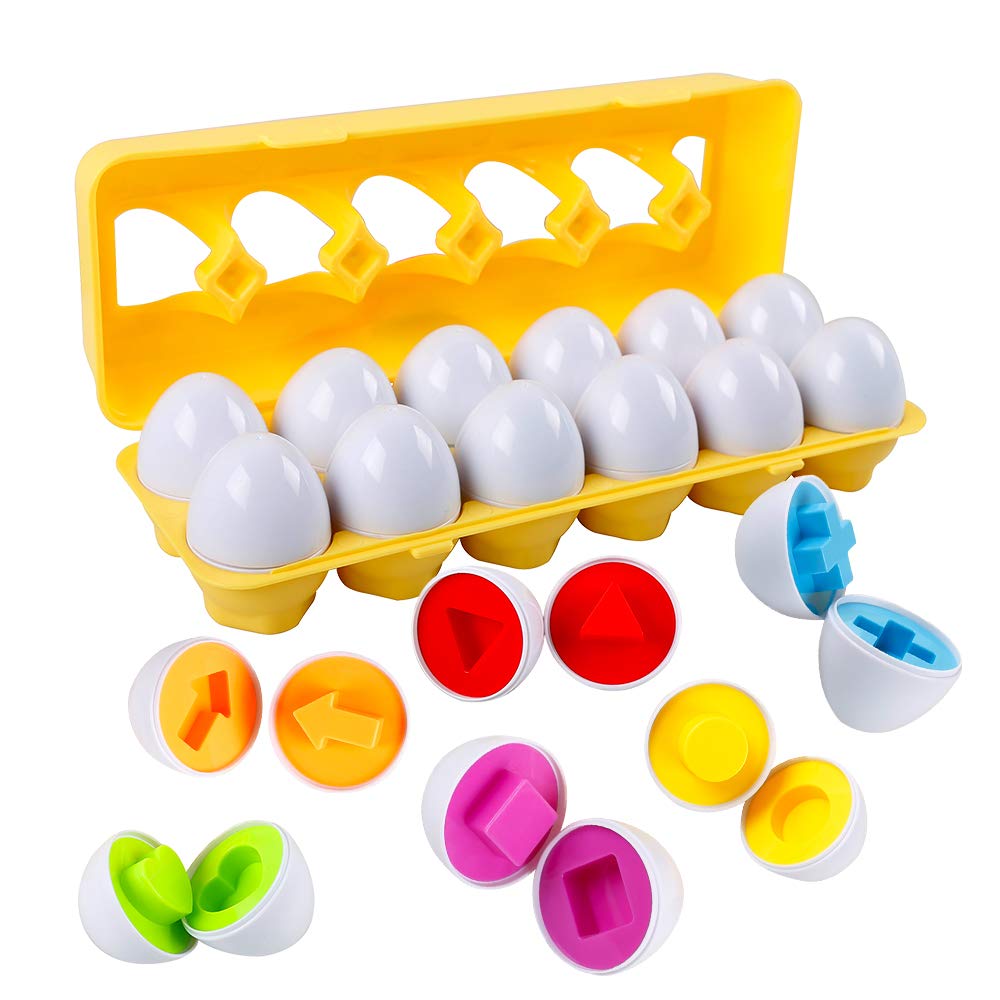 HVDHYY Matching Eggs12pcs Matching Plastic Fake Eggs Colors and Shapes Sorter Easter Baskets Hunt Egg Montessori Toy Early Learning Educational for Party Birthday Present Toddlers 1 2 3 4 5 Years