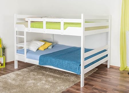 Etagenbett für Erwachsene'Easy Premium Line' K16/n, Kopf- und Fußteil gerade, Buche Vollholz massiv weiß lackiert - Liegefläc