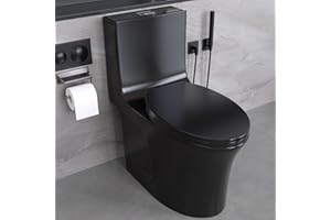 WEAGP One Piece Toilet, 1/1.6 GPF Elongated Dual Flush Toilet with 15.5"W Soft Closing Seat, 17" Comfort Height Seat, Modern American Standard Modern Toilet for Bathroom, 12" Rough-In, Black