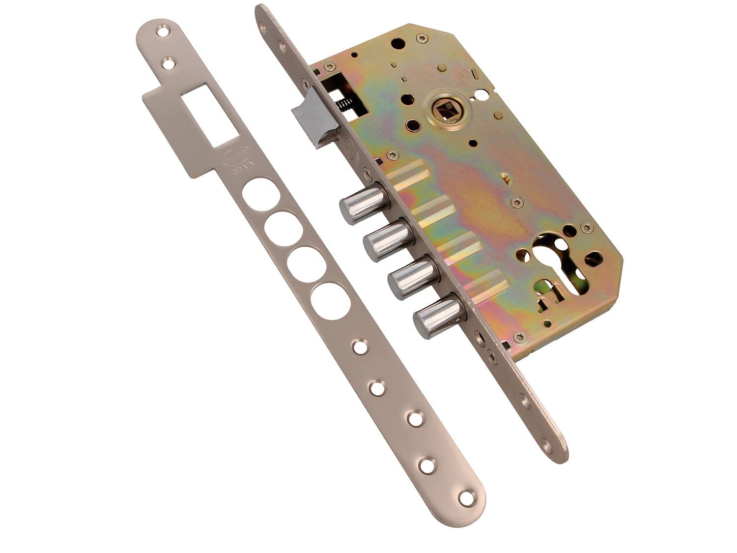 Amig - Mod.101 Base Embossing Lock for Entry Wood Doors | with Reversible Lever | for 8 mm Square Handles | Made of Steel with Matte Chrome Finish