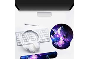 Wisoqu Mouse Pads and Keyboard Pad Set with Wrist Rest Support, NonFading Ergonomic Mouse for Home Office, Thick Memory Foam 