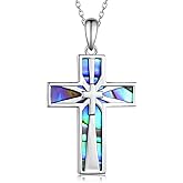Cujiesp Cross Necklace for Women - 925 Sterling Silver Religious Cross Pendant with Abalone Shell, Cross Jewelry for Women Men