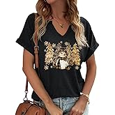 Scgirl Womens Christmas T-Shirts Short Sleeve V Neck Christmas Tree T-Shirts Christmas Lights Graphic Tee Tops