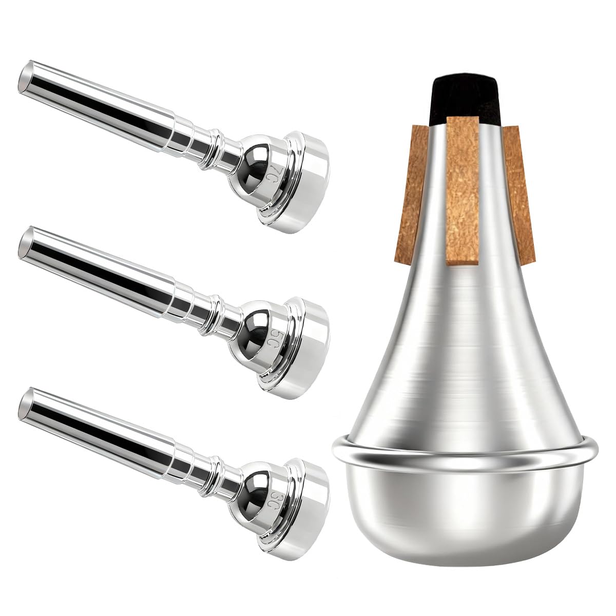 Trumpet End Caps (3C, 5C, 7C) with Lightweight Aluminum Trumpet Muffler for Yamaha Bach Conn King (Silver)