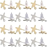 SUNNYCLUE 1 Box 40Pcs Real 24K Gold Plated 925 Sterling Silver Plated Earring Posts with Loop Sea Star Earrings Post & 50Pcs Silicone Ear Backs Stainless Steel Stud Earring Findings for Jewelry Making