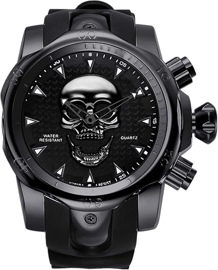 Amazon オールブラック メンズ 腕時計 ステンレススチール アナログ 腕時計 スカル 3d ゴースト 大きなクールな文字盤 デザイナー腕時計 メンズ腕時計 腕時計 通販