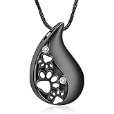 Yinplsmemory Pet Paw Print Teardrop Urn Necklace for Ashes for Dog/Cat Ashes Keepsake Memorial Pet Cremation Jewelry