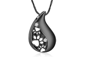 Yinplsmemory Pet Paw Print Teardrop Urn Necklace for Ashes for Dog/Cat Ashes Keepsake Memorial Pet Cremation Jewelry