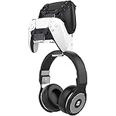 Controller Holder, Moko Dual Gamepad Headphone Hanger & Controller Fits STEAM, PS3, PS4, PS5, Xbox 360, PC, Switch/Switch 2, Wall Mount Stand for All Kinds of Headsets, Clear, Clear