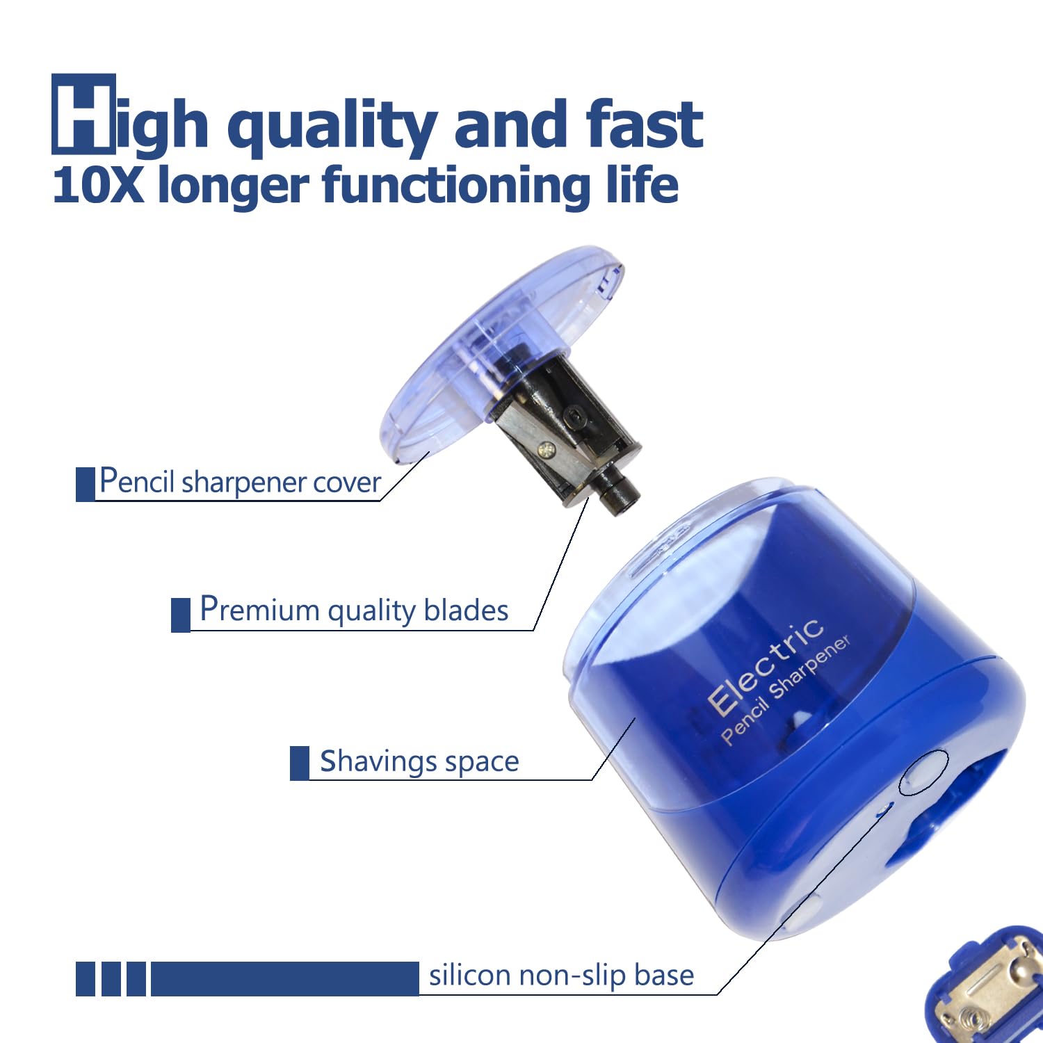 Electric Pencil Sharpener, Battery (Not lncluded) or USB Powered Small Portable for NO2 Pencils, Automatic for Home and Office (Dark Blue)