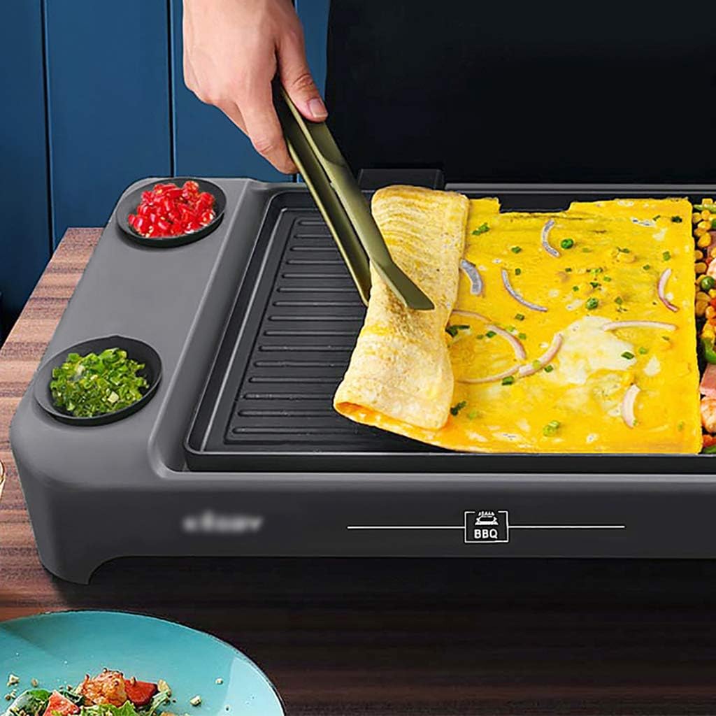 review Indoor Smoke-Free Electric Barbecue Grill, Non-Stick Teppanyaki, 5 Levels of Temperature Control, Easy to Clean, Black